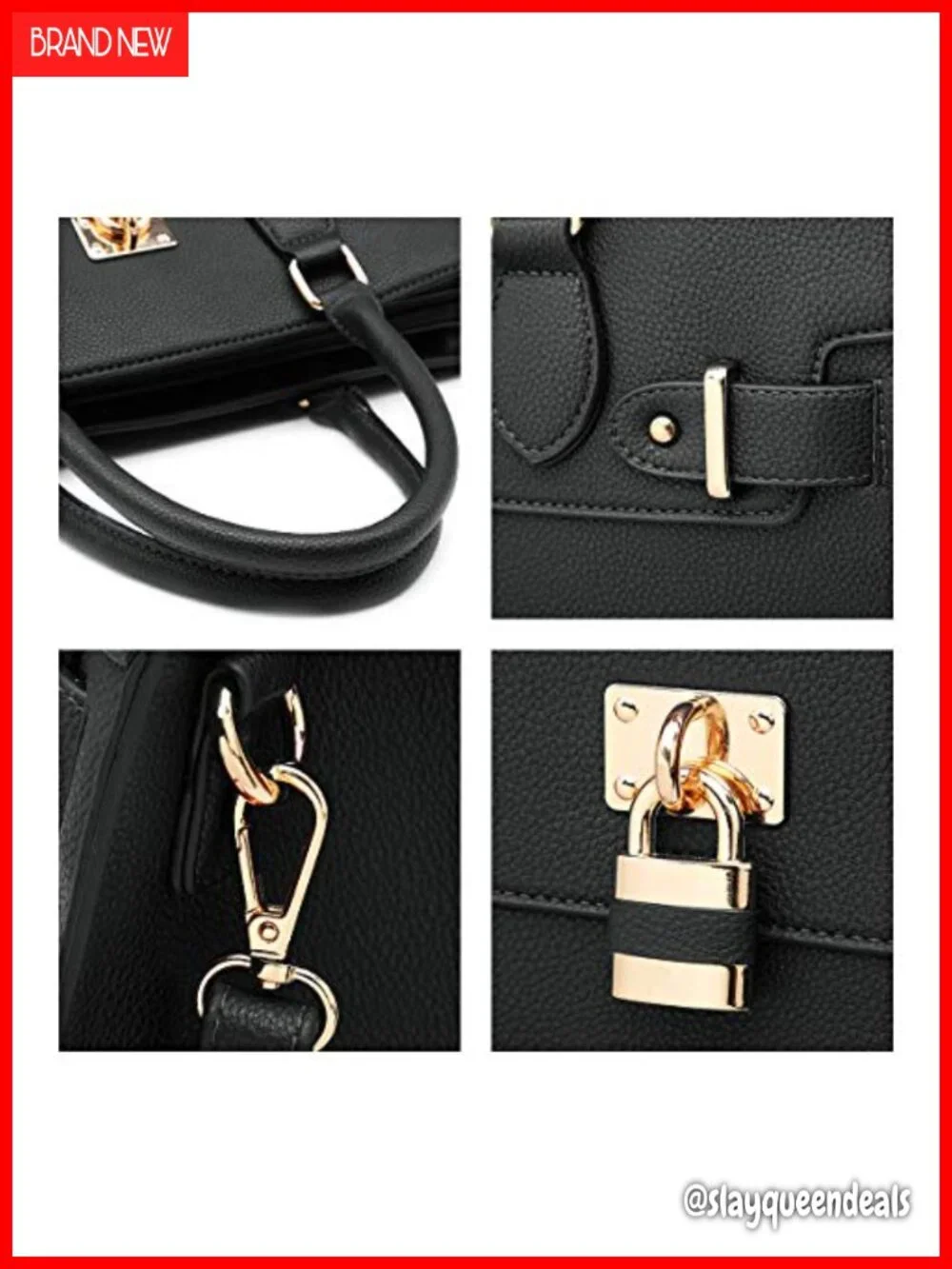 Vegan Leather Satchel Tote with Matching Clutch, Gold Hardware, Work Bag